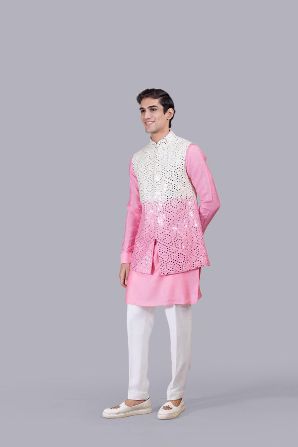 b more PINK PURE SILK MIRROR WORK BUNDI SET