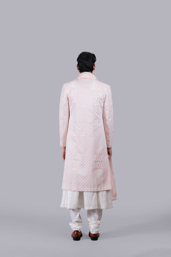 B More PINK TAPETA SILK THREAD WORK SHERWANI