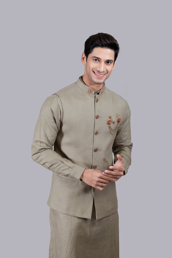 B More PISTACHIO LINENT WOODEN BROOCH BUNDI SET