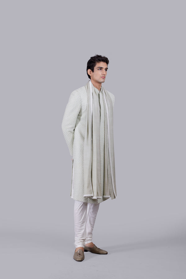 B More PISTACHIO PURE SILK HAND WORK SHERWANI