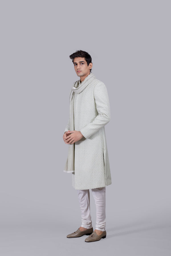 B More PISTACHIO PURE SILK HAND WORK SHERWANI