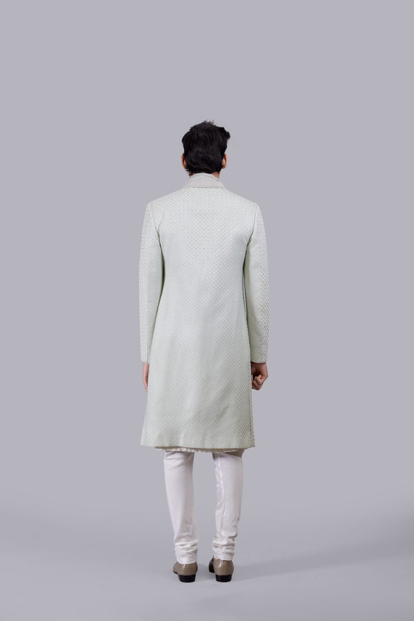B More PISTACHIO PURE SILK THREAD WORK SHERWANI