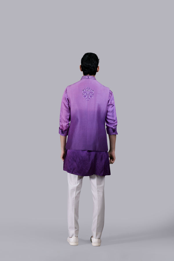 B More PURPLE SATIN SILK CUTDANA WORK BUNDI SET