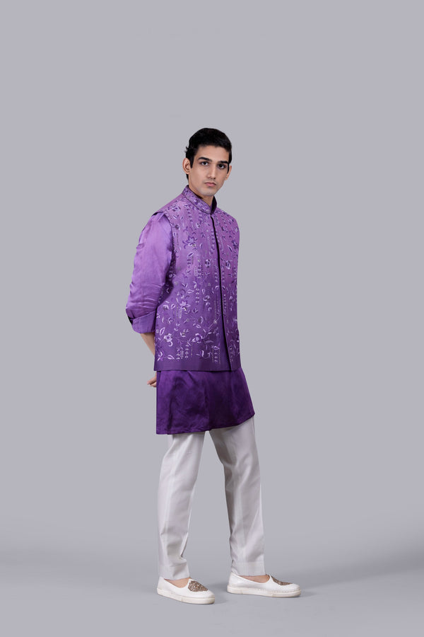 B More PURPLE SATIN SILK CUTDANA WORK BUNDI SET