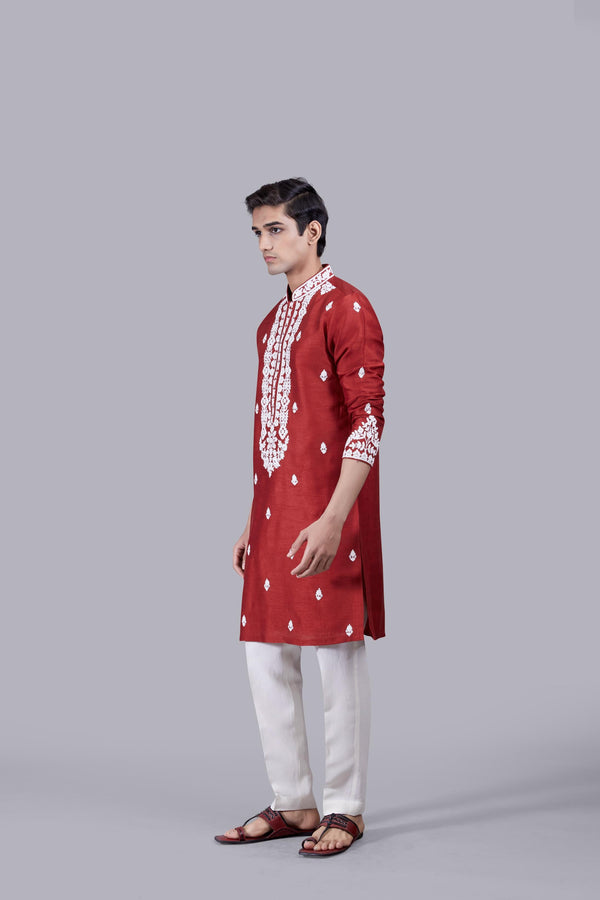 B More RED RAW SILK KURTA SET