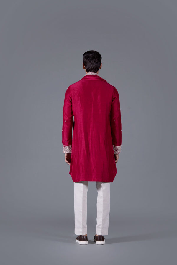 B More Red Reverie Exquisite Linen Silk Kurta Set