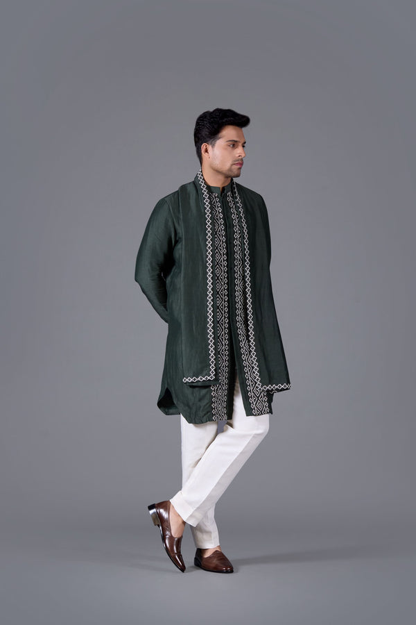 B More Regal Bottle Green Kurta Set
