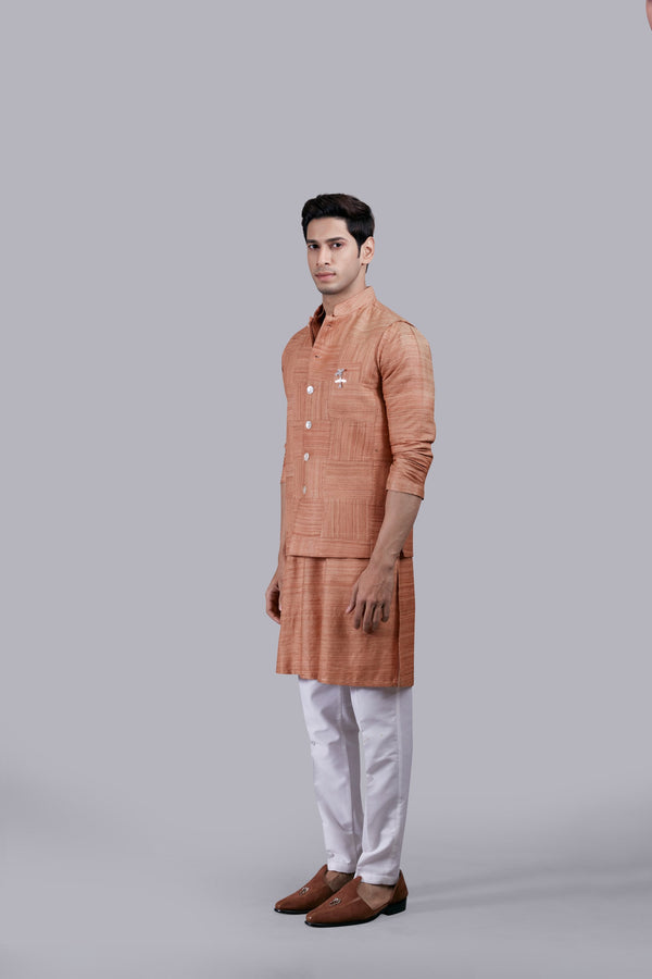 B More RUST KHADI SILK PLAIN BUNDI SET