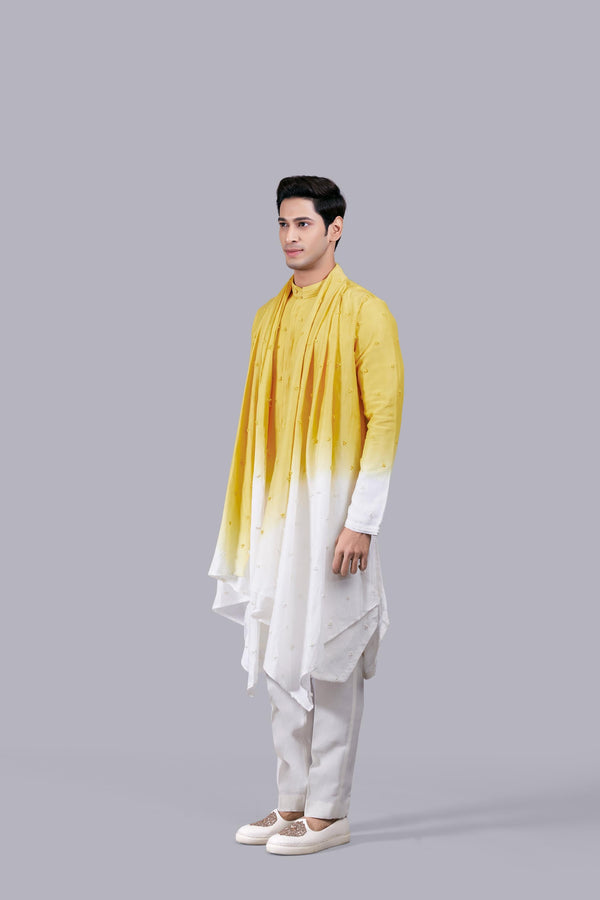 B More SHADED YELLOW PURE LINEN SILK KURTA SET