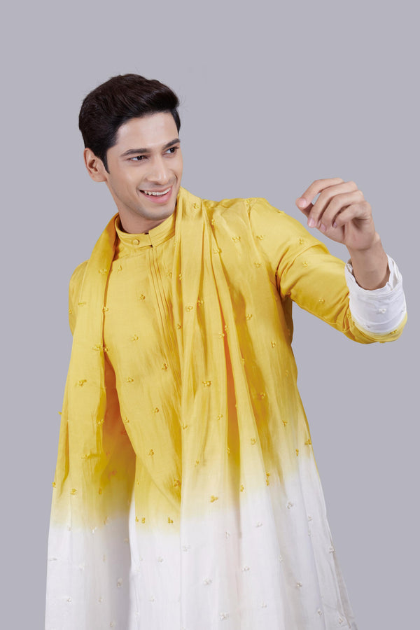 B More SHADED YELLOW PURE LINEN SILK KURTA SET