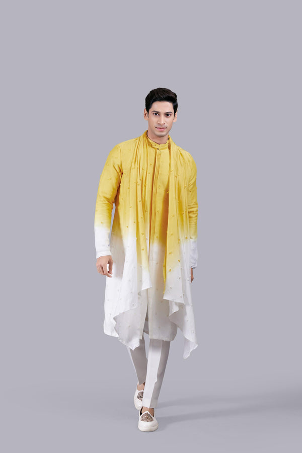 b more SHADED YELLOW PURE LINEN SILK KURTA SET