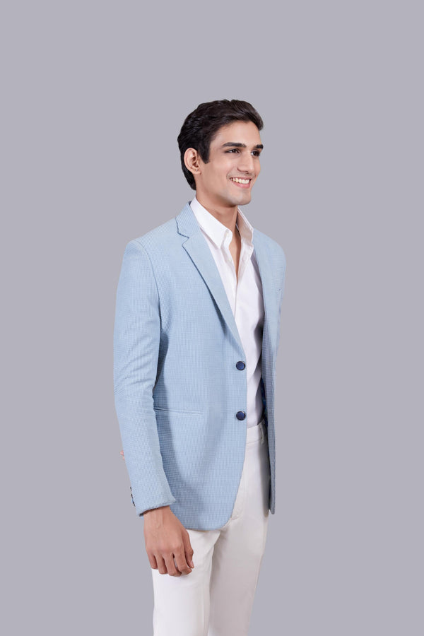 B More SKY BLUE KNITTED LYCRA PLAIN BLAZER