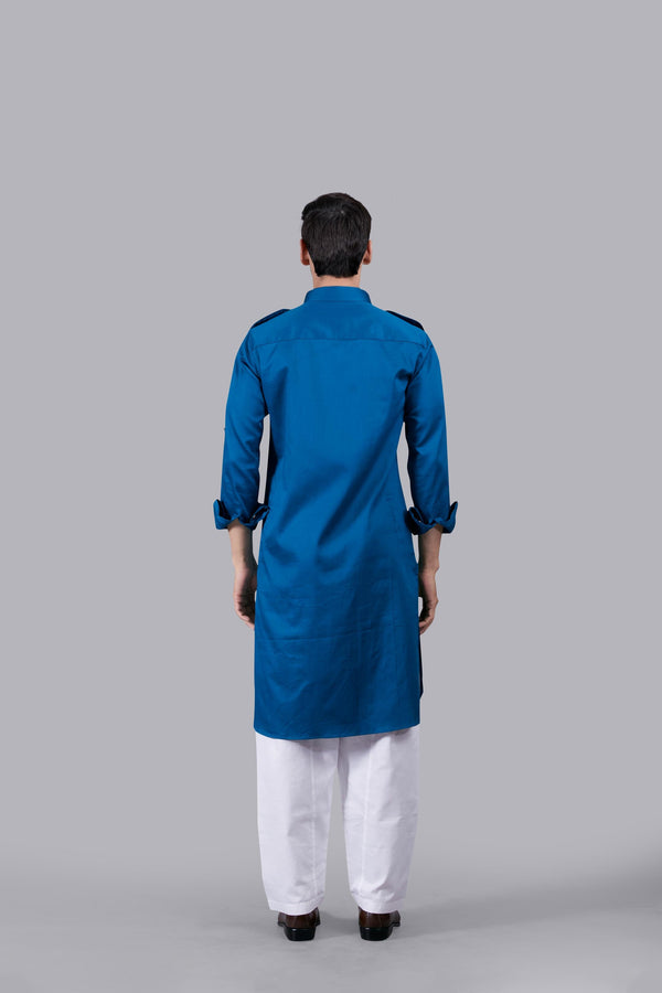 B More TEAL COTTON SILK PATHANI KURTA SET