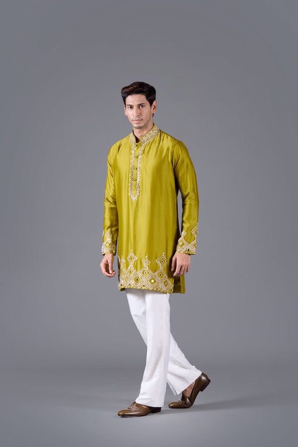 B More Verdant Majesty Linen Silk Kurta