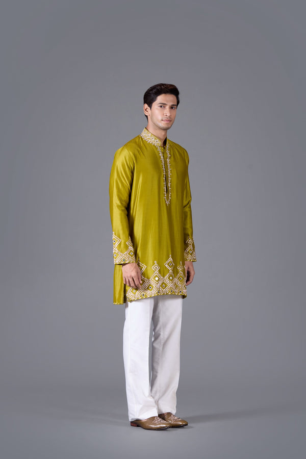 B More Verdant Majesty Linen Silk Kurta