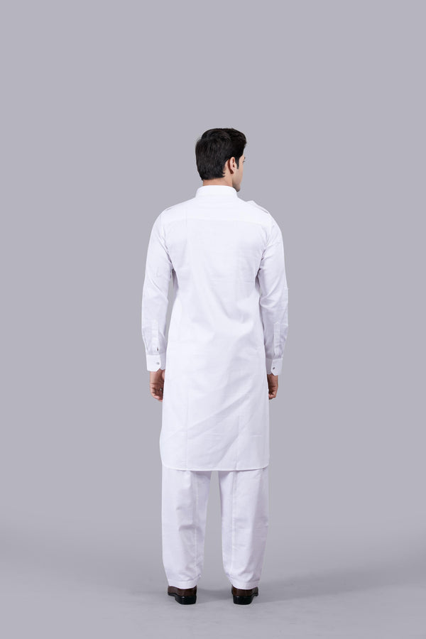 B More WHITE COTTON SILK PATHANI KURTA SET