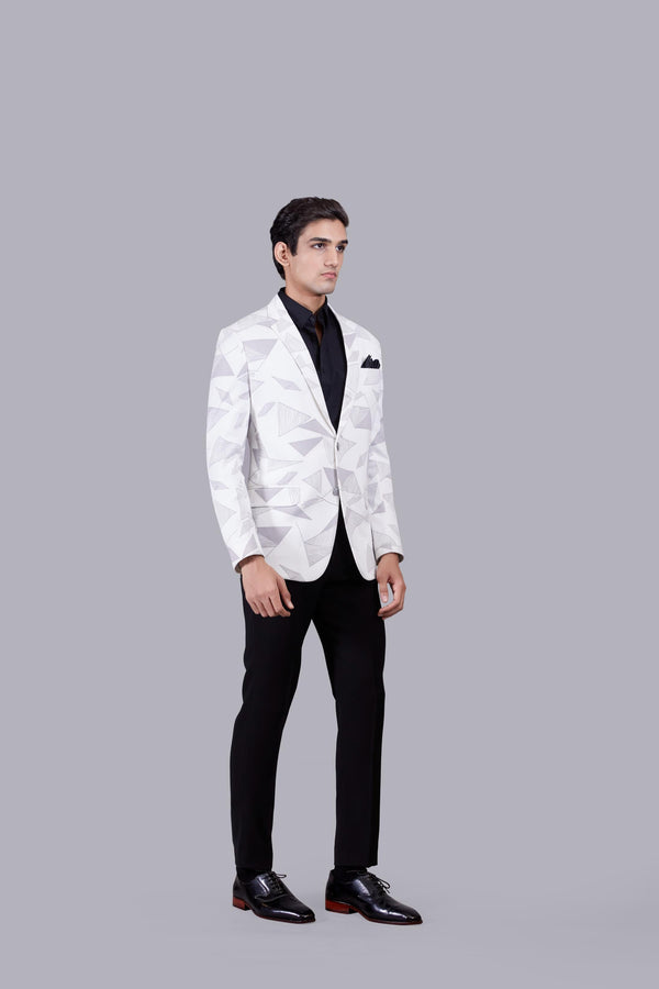 B More WHITE KNITTED LYCRA PRINTED BLAZER