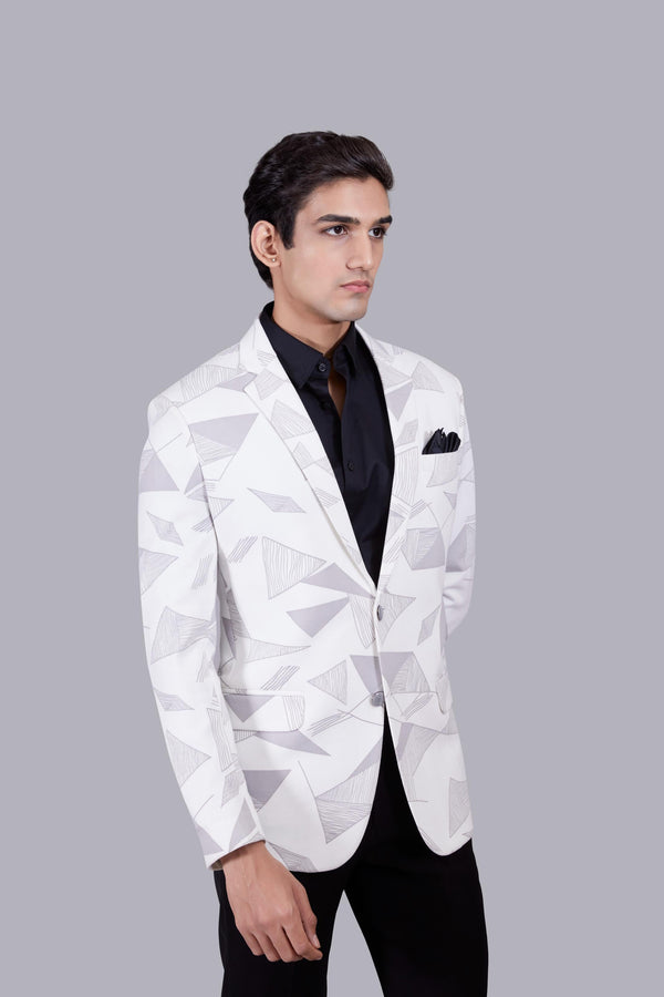 B More WHITE KNITTED LYCRA PRINTED BLAZER