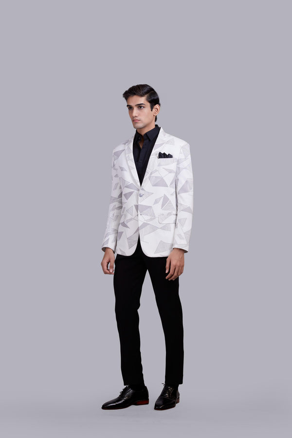 B More WHITE KNITTED LYCRA PRINTED BLAZER