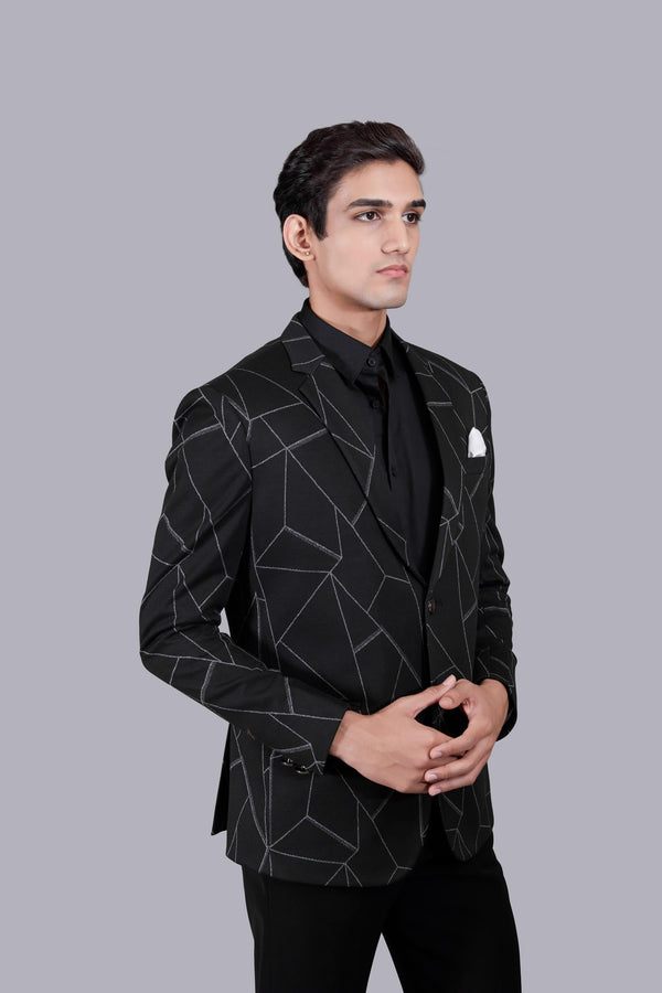 B More WHITE KNITTED LYCRAS PRINTED BLAZER