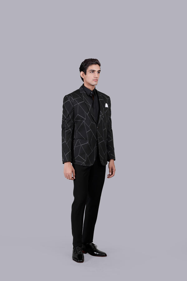 B More WHITE KNITTED LYCRAS PRINTED BLAZER