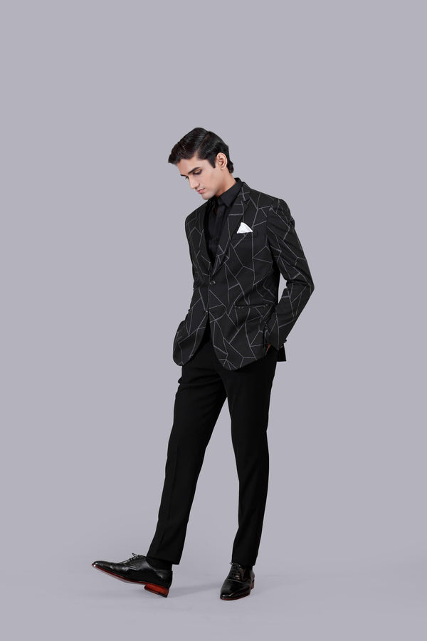 B More WHITE KNITTED LYCRAS PRINTED BLAZER