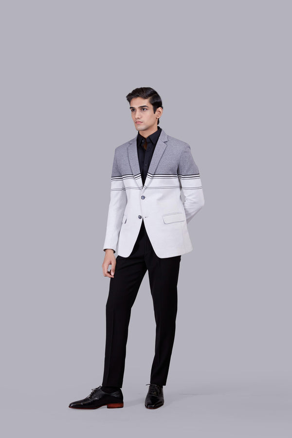 B More WHITE KNITTEDD LYCRAS PRINTED BLAZER