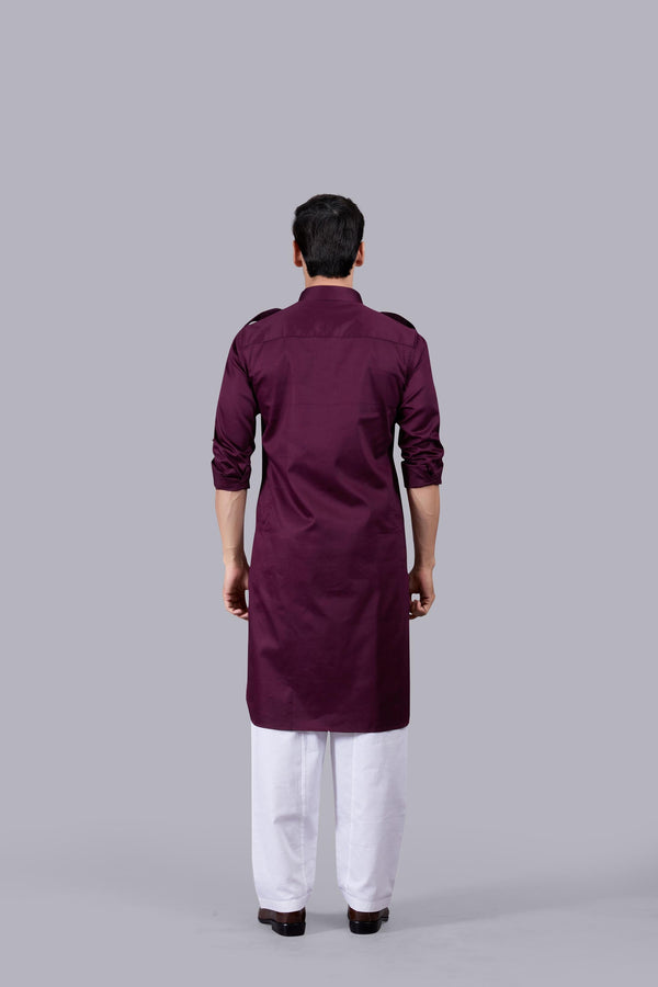 B More WINE COTTON SILK PATHANI KURTA SET