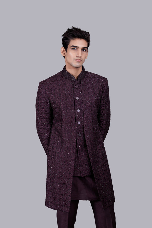 B More WINE SILK INDO THREAD WORK WESTERN