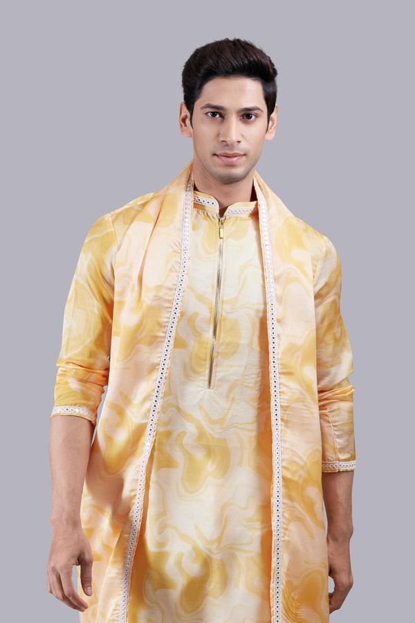 B More YELLOW LINEN SILK MIRROR WORK KURTA SET