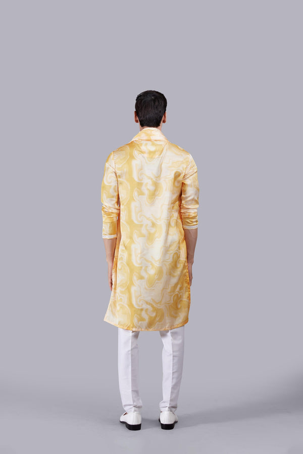 B More YELLOW LINEN SILK MIRROR WORK KURTA SET