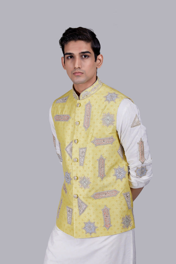 B More YELLOW RAW SILK HAND WORK BUNDI SET