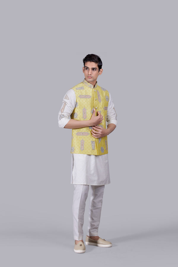 B More YELLOW RAW SILK HAND WORK BUNDI SET