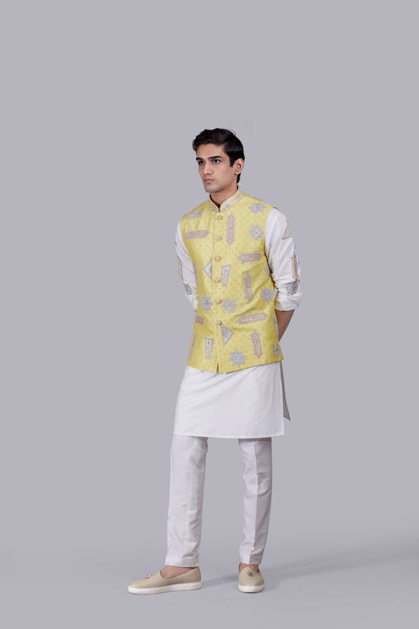 B More YELLOW RAW SILK HAND WORK BUNDI SET
