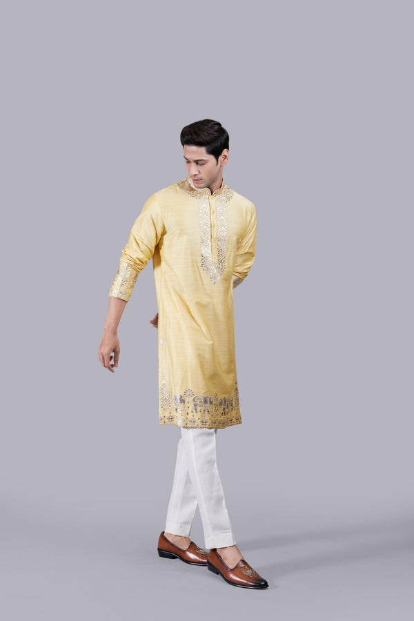 B More YELLOW SILK THREAD WORK KURTA SET