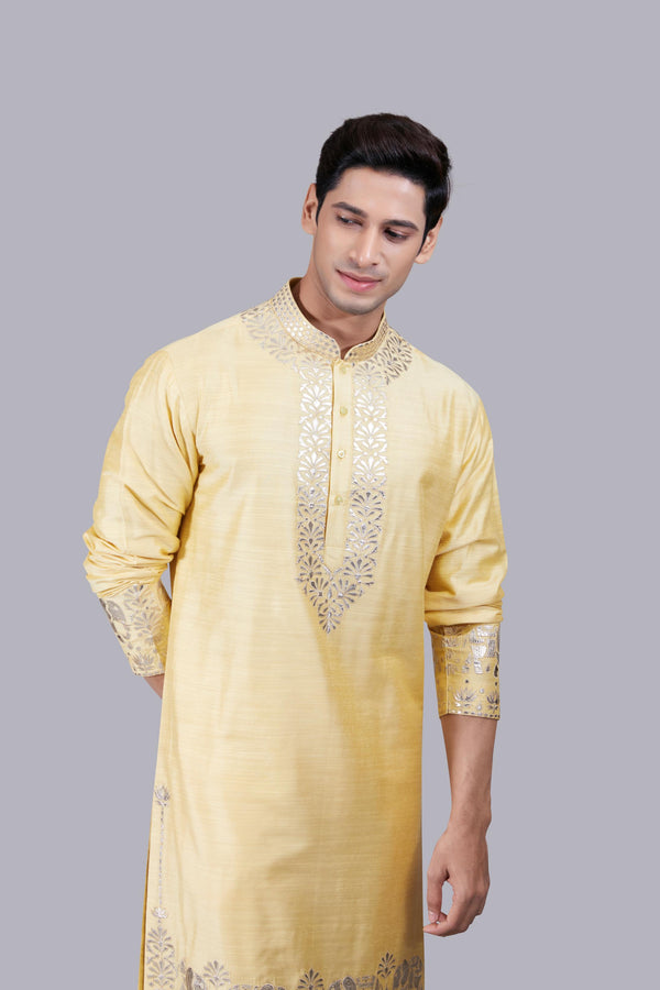 B More YELLOW SILK THREAD WORK KURTA SET