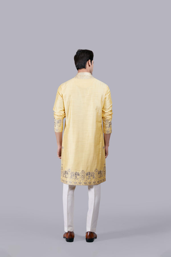 B More YELLOW SILK THREAD WORK KURTA SET