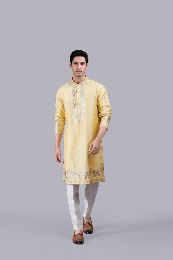 b more YELLOW SILK THREAD WORK KURTA SET