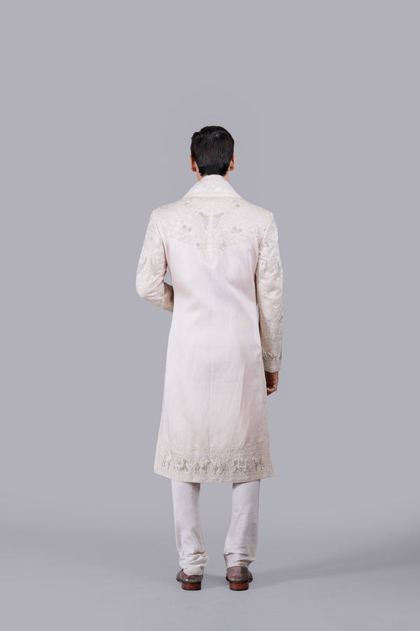B More BABY PINK EVERYTHING IN SILK THREAD WORK SHERWANI