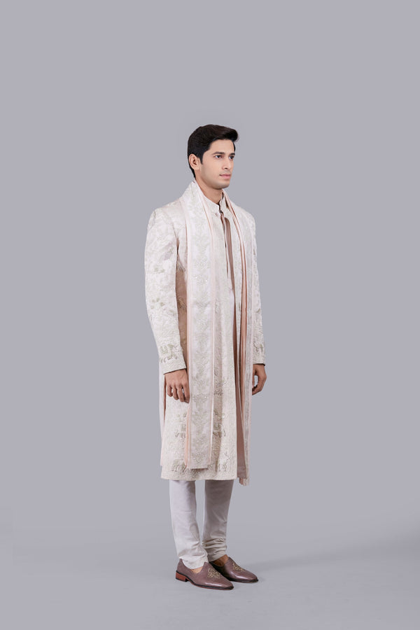 B More BABY PINK EVERYTHING IN SILK THREAD WORK SHERWANI