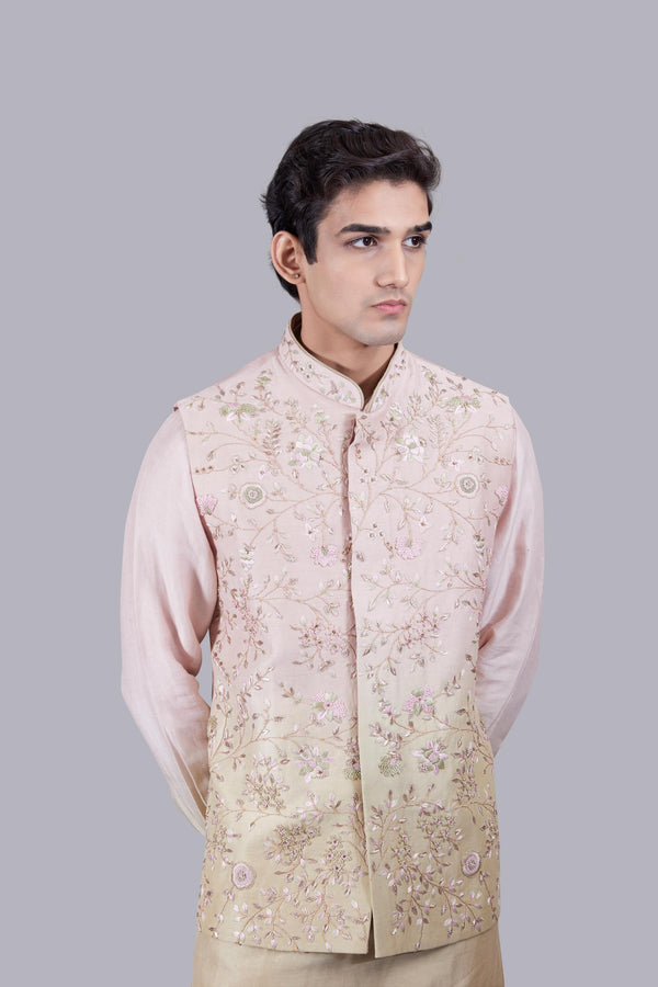 B More BABY PINK LINEN SILK THREAD ARI WORK BUNDI SET