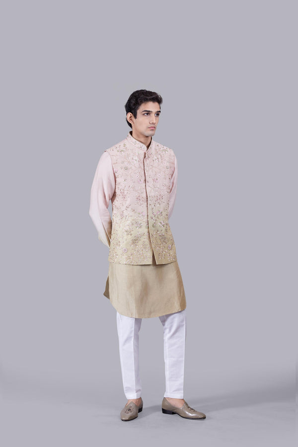 B More BABY PINK LINEN SILK THREAD ARI WORK BUNDI SET