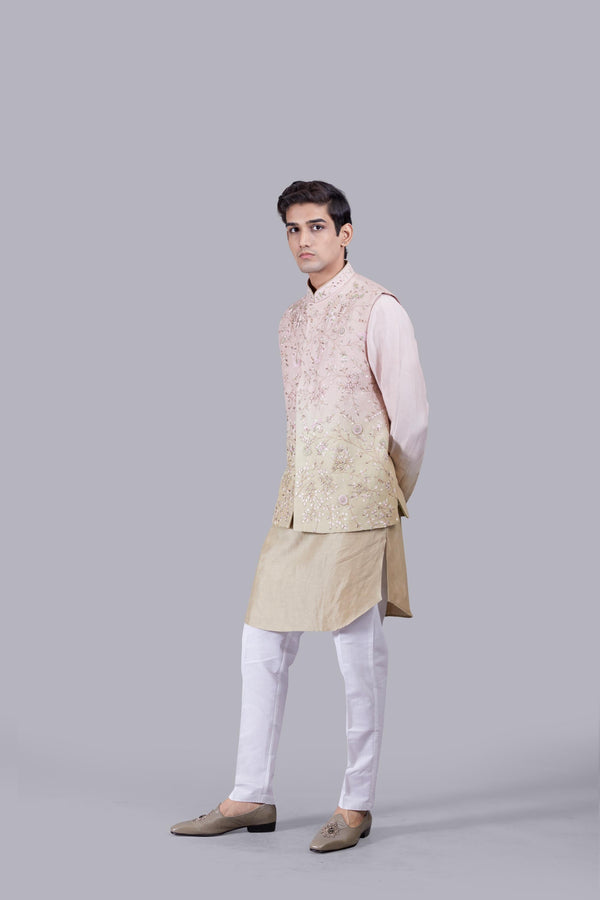 B More BABY PINK LINEN SILK THREAD ARI WORK BUNDI SET