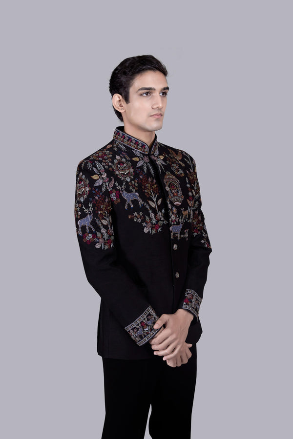 B More BLACK BHAGALPURI SILK EMBROIDERY WORK JODHPURI