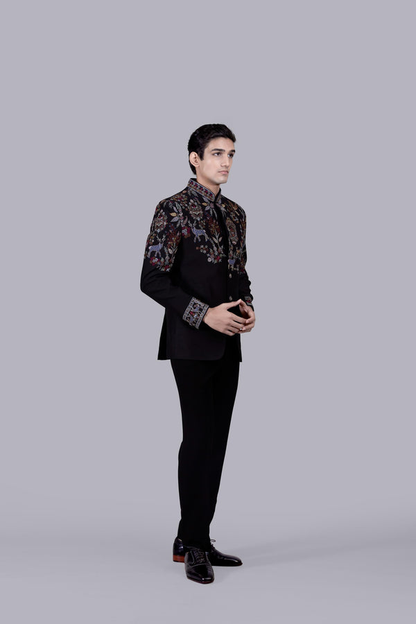 B More BLACK BHAGALPURI SILK EMBROIDERY WORK JODHPURI