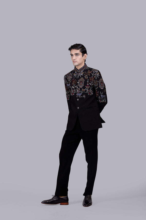 B More BLACK BHAGALPURI SILK EMBROIDERY WORK JODHPURI