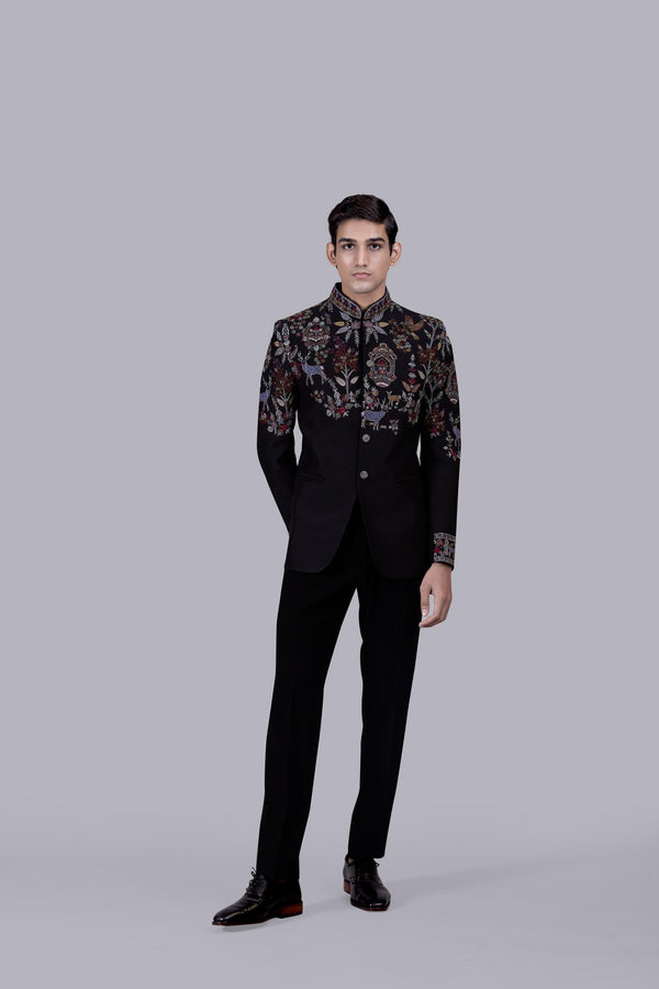 b more BLACK BHAGALPURI SILK EMBROIDERY WORK JODHPURI