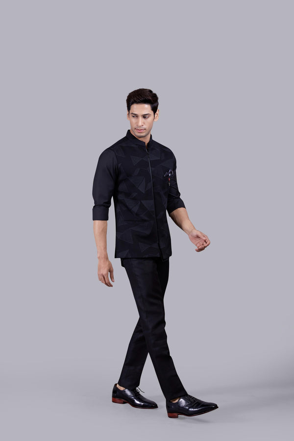 B More BLACK HOSIERY COTTON DIGITAL PRINT NEHRU JACKET