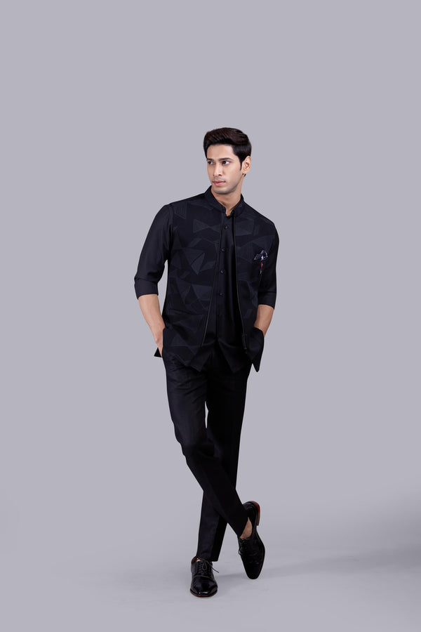 b more BLACK HOSIERY COTTON DIGITAL PRINT NEHRU JACKET