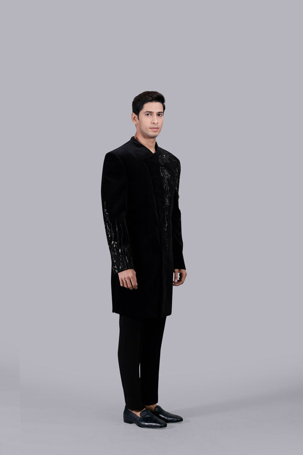 B More BLACK ITALIAN COTTON VELVET CUTDANA WORK INDO WESTERN